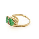 Jadeite & Ruby Ring - Modernist 14k Yellow Gold Natural Green Gemstone Created Ruby Bypass - Circa 1970s Era Size 5 1/4 Fine Jewelry
