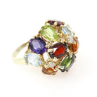 Multi-Gemstone Ring - Contemporary 14k Yellow Gold Natural Peridot Amethyst Citrine - Circa 2000's Size 6 Garnet Diamond Dome Jewelry