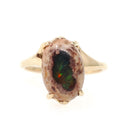 Boulder Opal Ring - Modernist 14k Yellow Gold Natural Play Of Color Gemstone - Circa 1970s Era Size 6 October Birthstone Fine Jewelry