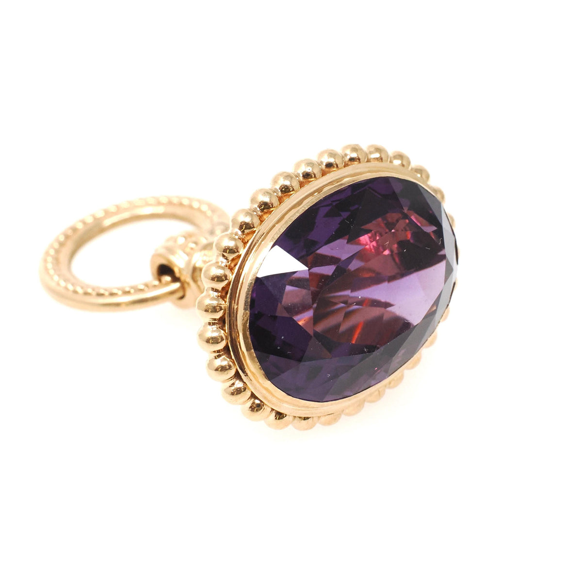 Antique Fob Pendant - Edwardian 14k Yellow Gold Natural Oval Faceted Amethyst Gem Pendant - Circa 1910s Era Fine February Birthstone Jewelry