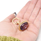 Antique Fob Pendant - Edwardian 14k Yellow Gold Natural Oval Faceted Amethyst Gem Pendant - Circa 1910s Era Fine February Birthstone Jewelry