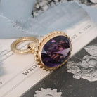 Antique Fob Pendant - Edwardian 14k Yellow Gold Natural Oval Faceted Amethyst Gem Pendant - Circa 1910s Era Fine February Birthstone Jewelry