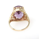 Amethyst Filigree Ring - Contemporary 10k Yellow Gold Oval Natural Purple Gemstone - Circa 2000s Size 8 February Birthstone Jewelry