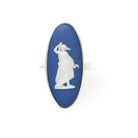 Vintage Wedgwood Ring - Modernist Sterling Silver Hygieia Cameo Dark Blue Jasperware - Hallmarked 1976 Size 7 1/4 London England Jewelry