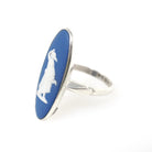 Vintage Wedgwood Ring - Modernist Sterling Silver Hygieia Cameo Dark Blue Jasperware - Hallmarked 1976 Size 7 1/4 London England Jewelry