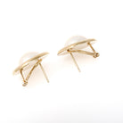 Mabe Pearl Earrings - Contemporary 14k Yellow Gold Round Bezel Omega Back Statement Studs - Circa 1990s Era June Birthstone Fine Jewelry