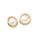 Mabe Pearl Earrings - Contemporary 14k Yellow Gold Round Bezel Omega Back Statement Studs - Circa 1990s Era June Birthstone Fine Jewelry