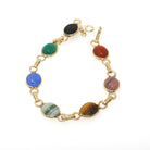 Vintage Scarab Bracelet - Modernist 14k & 10k Yellow Gold Oval Carved Natural Gemstones - Circa 1960s Egyptian Revival Style Fine Jewelry