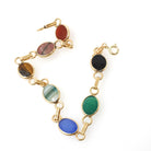 Vintage Scarab Bracelet - Modernist 14k & 10k Yellow Gold Oval Carved Natural Gemstones - Circa 1960s Egyptian Revival Style Fine Jewelry