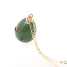 Nephrite Jade Pendant - Modernist 14k Yellow Gold Natural Green Teardrop Gemstone Inset Garnet Charm Necklace - Vintage Circa 1960s Jewelry