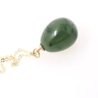 Nephrite Jade Pendant - Modernist 14k Yellow Gold Natural Green Teardrop Gemstone Inset Garnet Charm Necklace - Vintage Circa 1960s Jewelry