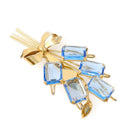 Vintage Bouquet Brooch - Retro Gold Wash On Sterling Silver Blue Glass Spray Pin - Circa 1940s Era Bow Leaf Motif Fashion Accessory Jewelry