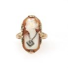 Vintage Cameo Ring - Art Deco 10k Yellow & Rose Gold Carved Shell Woman's Profile - Circa 1940s Era Size 3 3/4 Diamond Habillé Fine Jewelry