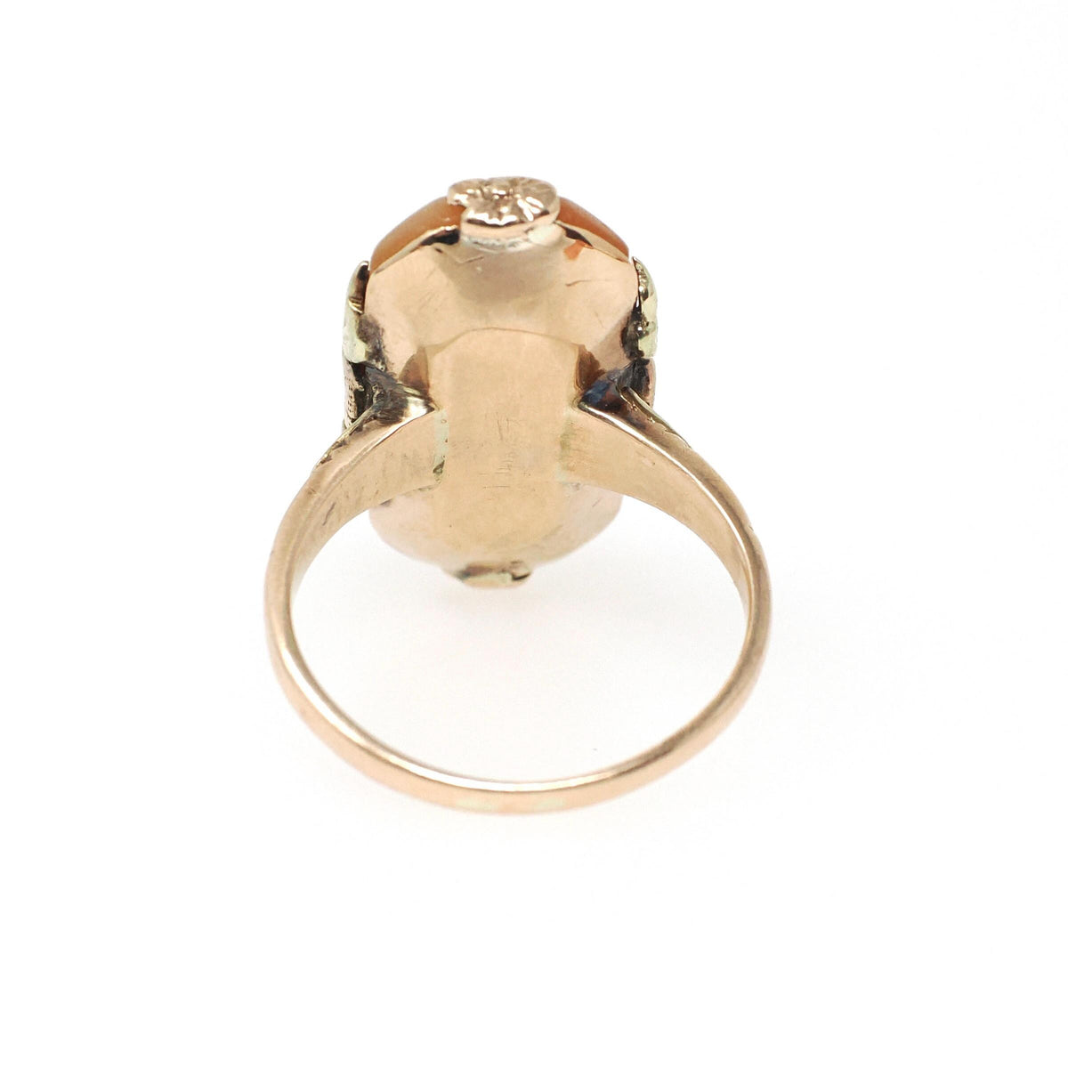 Vintage Cameo Ring - Art Deco 10k Yellow & Rose Gold Carved Shell Woman's Profile - Circa 1940s Era Size 3 3/4 Diamond Habillé Fine Jewelry