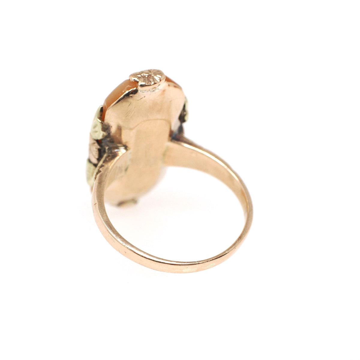 Vintage Cameo Ring - Art Deco 10k Yellow & Rose Gold Carved Shell Woman's Profile - Circa 1940s Era Size 3 3/4 Diamond Habillé Fine Jewelry