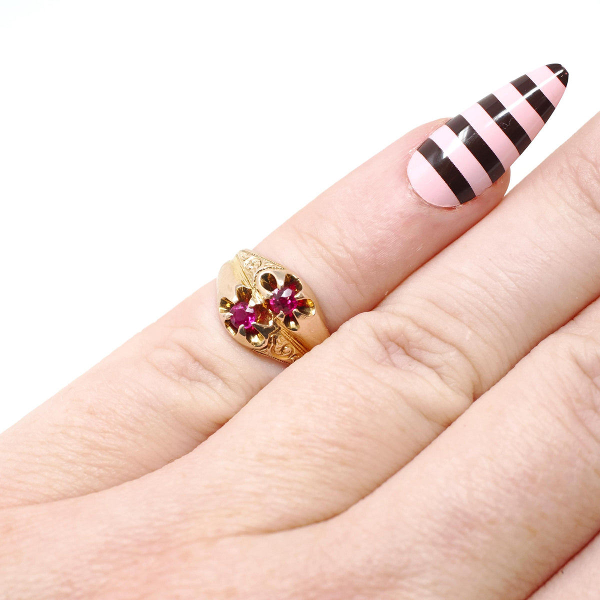 Antique Baby Ring - Edwardian 14k Yellow Gold Created Ruby Pinky Midi Band - Vintage Circa 1910s Size 1 Children's Fine Statement Jewelry