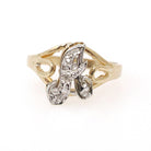Letter "A" Ring - Contemporary 14k Yellow & White Gold Initial Monogram Diamonds - Circa 1990s Era Size 4 3/4 Statement Fine Estate Jewelry