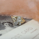 Letter "A" Ring - Contemporary 14k Yellow & White Gold Initial Monogram Diamonds - Circa 1990s Era Size 4 3/4 Statement Fine Estate Jewelry