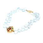 Multi Gemstone Bracelet - Contemporary 14k & 22k Yellow Gold Aquamarine Briolette Cut Gems - Circa 2000s Era 8 Inches Fine Statement Jewelry