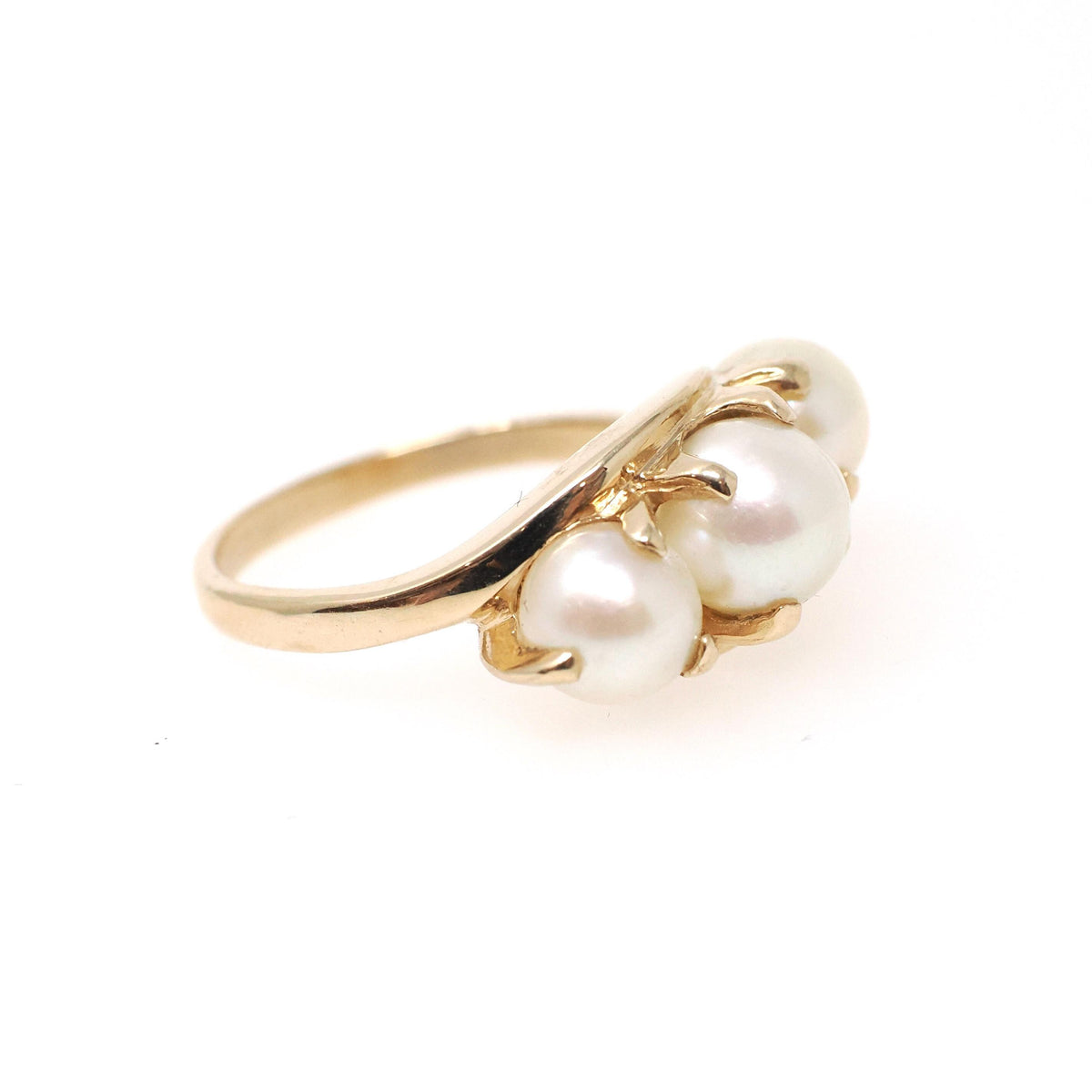 Bypass Pearl Ring - Vintage 14k Yellow Gold Organic Cultured Gemstone Band - Circa 1950s Era Size 6.5 June Birthstone Fine Statement Jewelry
