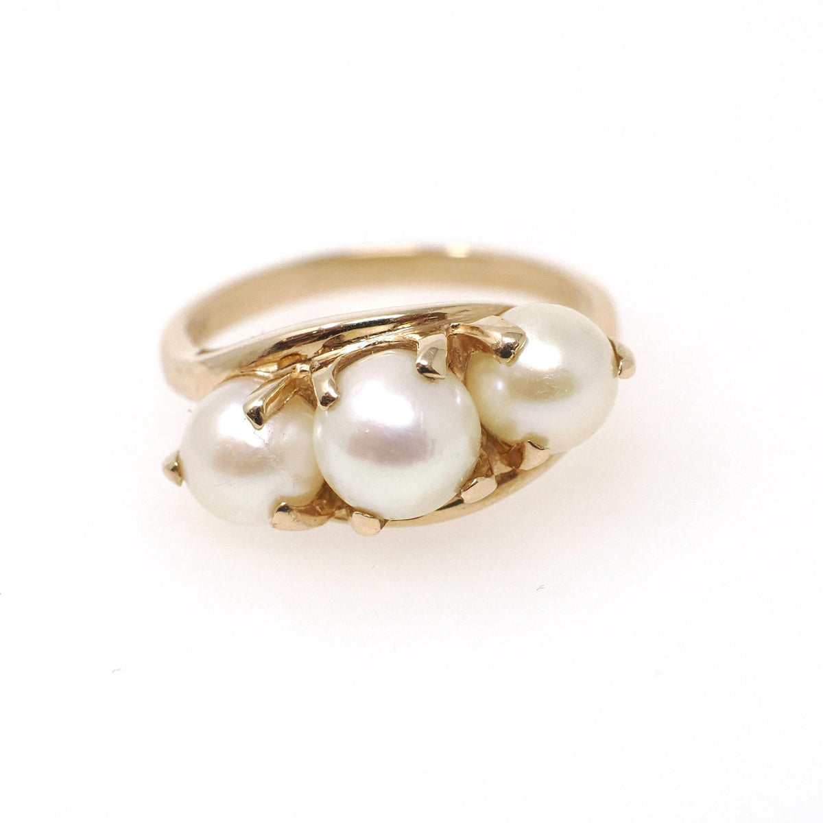 Bypass Pearl Ring - Vintage 14k Yellow Gold Organic Cultured Gemstone Band - Circa 1950s Era Size 6.5 June Birthstone Fine Statement Jewelry