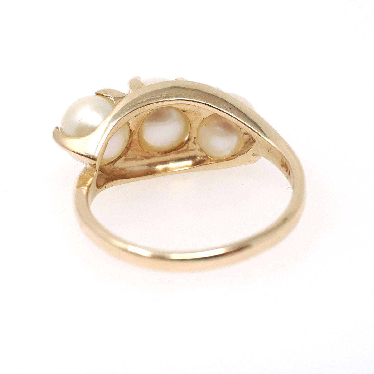 Bypass Pearl Ring - Vintage 14k Yellow Gold Organic Cultured Gemstone Band - Circa 1950s Era Size 6.5 June Birthstone Fine Statement Jewelry