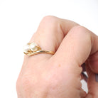 Bypass Pearl Ring - Vintage 14k Yellow Gold Organic Cultured Gemstone Band - Circa 1950s Era Size 6.5 June Birthstone Fine Statement Jewelry