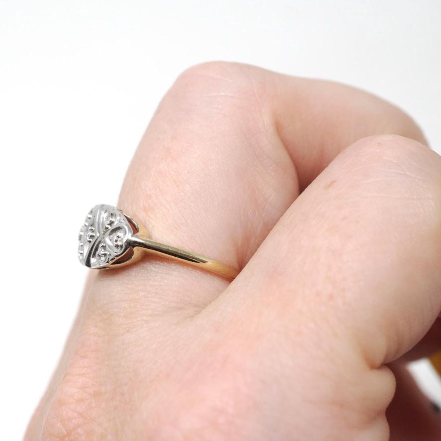 Vintage Princess Ring - Retro 9k Yellow & White Gold Natural Diamonds .02 CTW Gems - Circa 1960s Era Size 6 1/4 Anniversary 60s Fine Jewelry