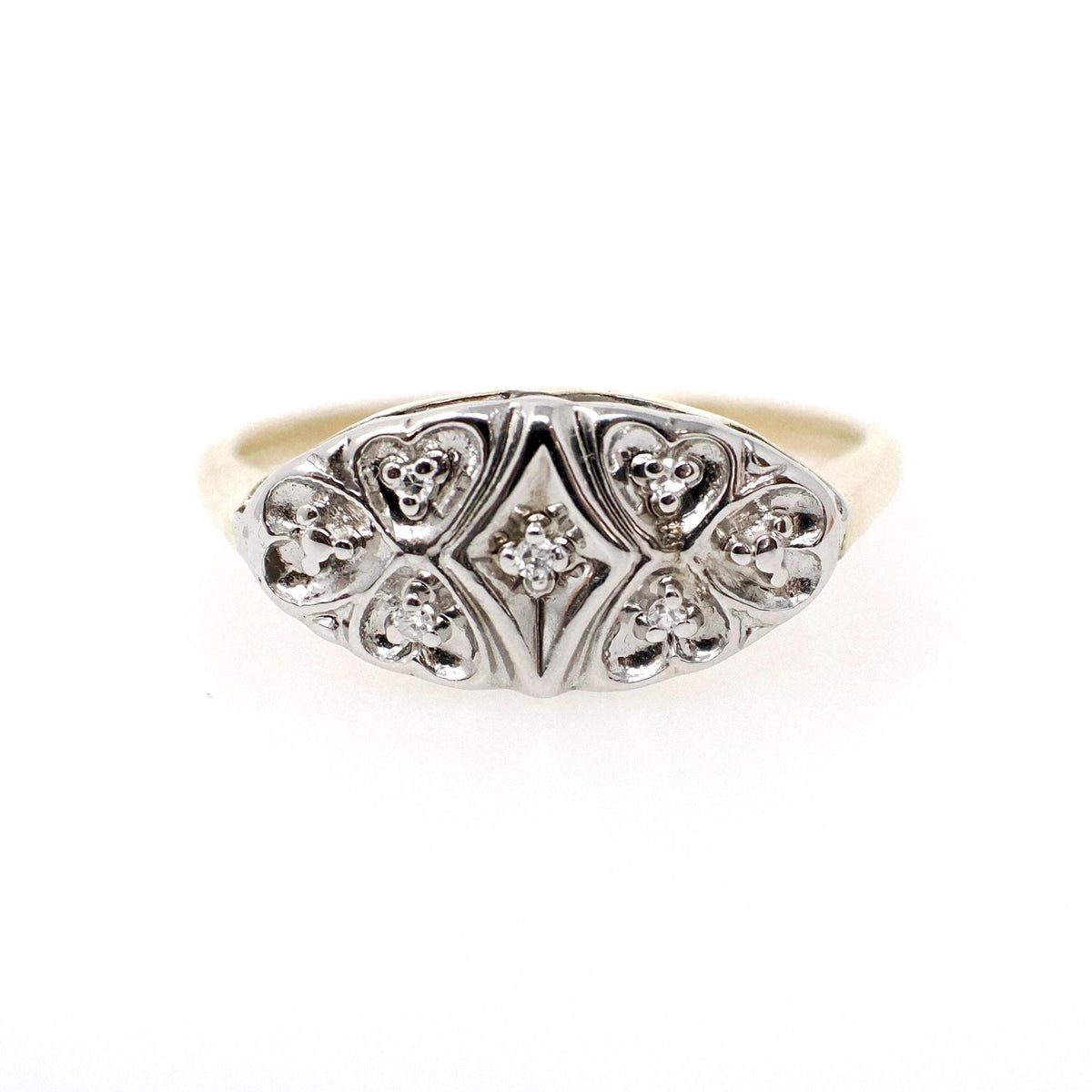 Vintage Princess Ring - Retro 9k Yellow & White Gold Natural Diamonds .02 CTW Gems - Circa 1960s Era Size 6 1/4 Anniversary 60s Fine Jewelry