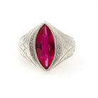 Created Ruby Ring - Vintage Art Deco Silver Marquise Cut 4.00 CT Statement Navetted Shield - Circa 1930s Size 11 1/2 July Birthstone Jewelry