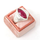 Created Ruby Ring - Vintage Art Deco Silver Marquise Cut 4.00 CT Statement Navetted Shield - Circa 1930s Size 11 1/2 July Birthstone Jewelry