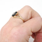 Vintage Onyx Ring - Retro 10k Yellow Gold Oval Black Chalcedony Gemstone - Circa 1940s Size 5 3/4 Natural .01 CT Diamond Bypass Fine Jewelry