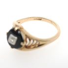 Vintage Onyx Ring - Retro 10k Yellow Gold Oval Black Chalcedony Gemstone - Circa 1940s Size 5 3/4 Natural .01 CT Diamond Bypass Fine Jewelry