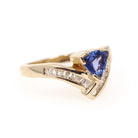 Tanzanite & Diamond Ring - Contemporary 14k Yellow Gold Triangular Mixed Cut .81 CT Gem - Estate 1990s Size 7 1/4 Baguette Fine Jewelry