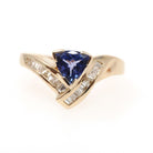 Tanzanite & Diamond Ring - Contemporary 14k Yellow Gold Triangular Mixed Cut .81 CT Gem - Estate 1990s Size 7 1/4 Baguette Fine Jewelry