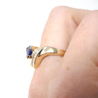 Tanzanite & Diamond Ring - Contemporary 14k Yellow Gold Triangular Mixed Cut .81 CT Gem - Estate 1990s Size 7 1/4 Baguette Fine Jewelry