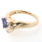 Tanzanite & Diamond Ring - Contemporary 14k Yellow Gold Triangular Mixed Cut .81 CT Gem - Estate 1990s Size 7 1/4 Baguette Fine Jewelry