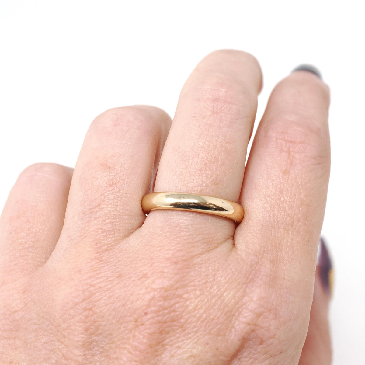 Dated 1919 Wedding Band - Edwardian Era 14k Yellow Gold 3.6 MM Domed Ring - Antique Hand Engraved Initials Size 6 3/4 Fine Bridal Jewelry