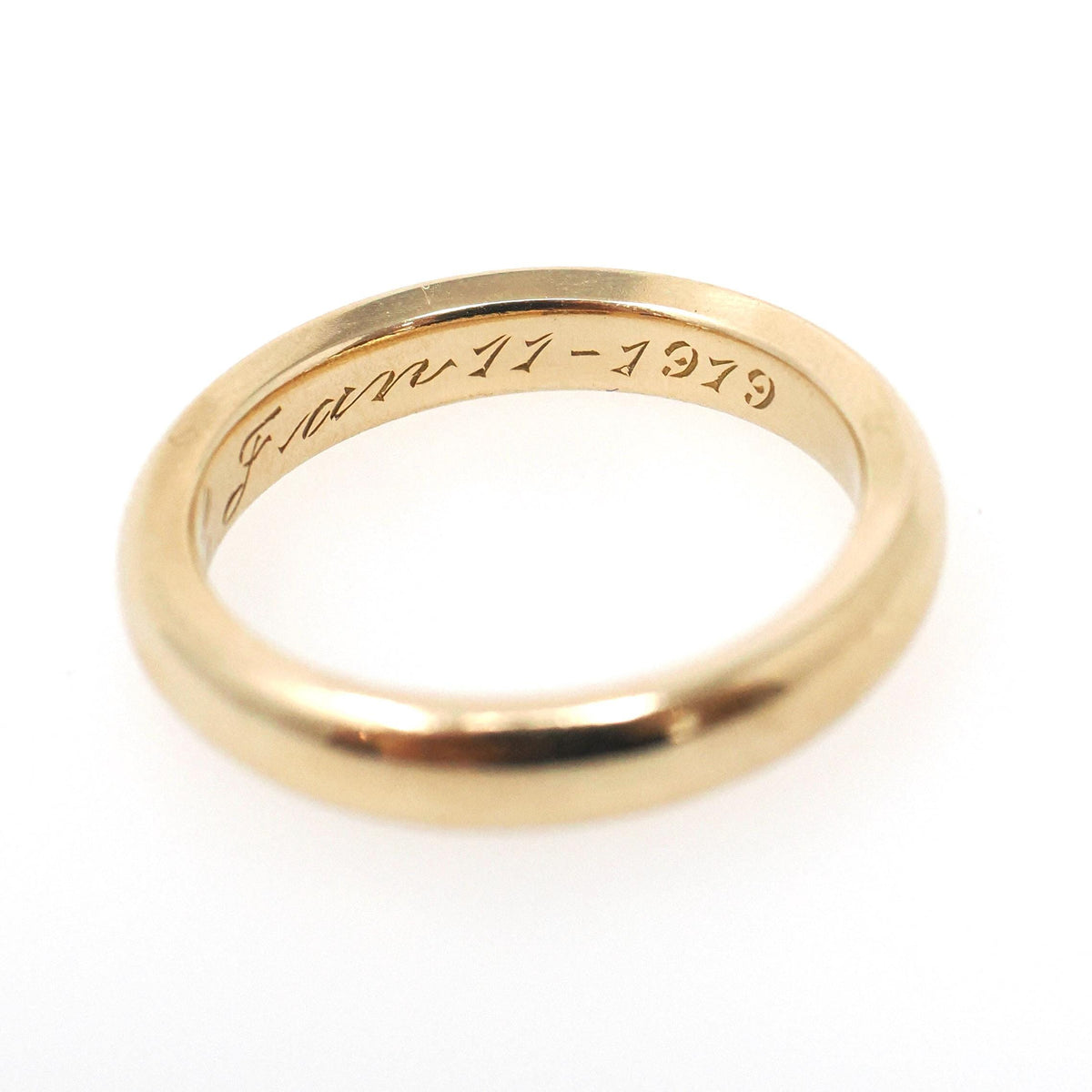 Dated 1919 Wedding Band - Edwardian Era 14k Yellow Gold 3.6 MM Domed Ring - Antique Hand Engraved Initials Size 6 3/4 Fine Bridal Jewelry