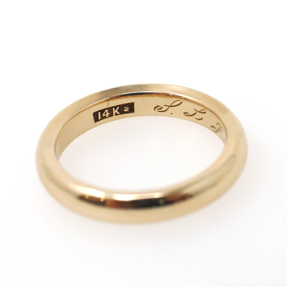 Dated 1919 Wedding Band - Edwardian Era 14k Yellow Gold 3.6 MM Domed Ring - Antique Hand Engraved Initials Size 6 3/4 Fine Bridal Jewelry