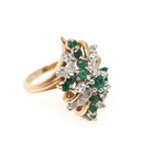 Emerald & Diamond Ring - Vintage 14k Yellow And White Gold Bypass Navette Shield - Bold Gold 1980s Era Size 5.25 May Birthstone Fine Jewelry