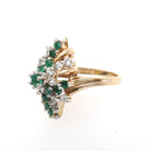 Emerald & Diamond Ring - Vintage 14k Yellow And White Gold Bypass Navette Shield - Bold Gold 1980s Era Size 5.25 May Birthstone Fine Jewelry
