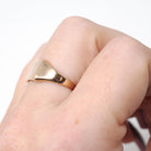 Letter "E" Ring - Retro 10k Yellow Gold Monogrammed Engraved Script Initial Signet - Circa 1940s Era Size 6 Personal Fine Pinky Midi Jewelry