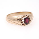 Edwardian Belcher Ring - Antique 8k Yellow Gold Red Garnet Gemstone - Circa 1900s Size 12 Solitaire Unisex Fine January Birthstone Jewelry