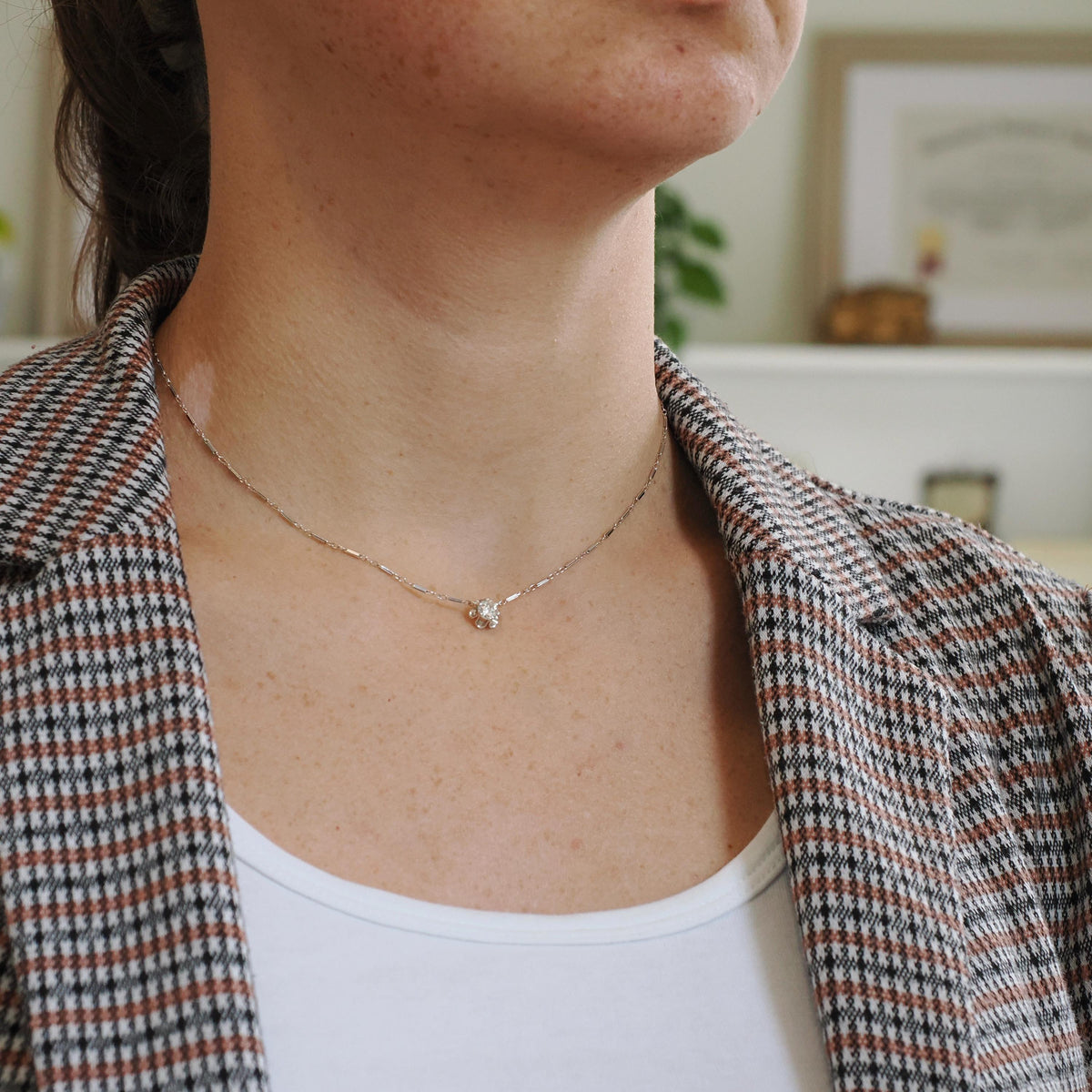 Diamond Pendant Necklace - Mid Century 14k White Gold .45 CT Round Brilliant Cut Stick Pin Conversion - Circa 1940s Buttercup Fine Jewelry