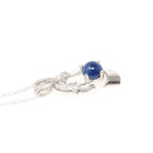 Created Star Sapphire Necklace - Modernist 14k White Gold Natural .01 CT Diamond Gem - Vintage Circa 1970s Era Pendant Charm Fine Jewelry