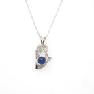 Created Star Sapphire Necklace - Modernist 14k White Gold Natural .01 CT Diamond Gem - Vintage Circa 1970s Era Pendant Charm Fine Jewelry