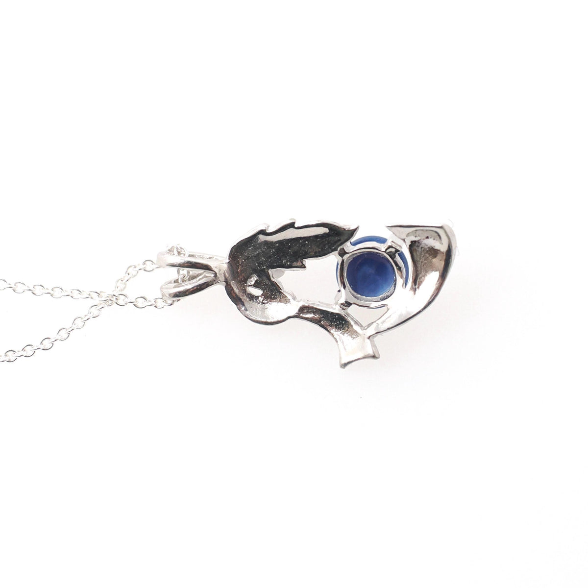 Created Star Sapphire Necklace - Modernist 14k White Gold Natural .01 CT Diamond Gem - Vintage Circa 1970s Era Pendant Charm Fine Jewelry