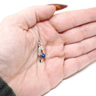 Created Star Sapphire Necklace - Modernist 14k White Gold Natural .01 CT Diamond Gem - Vintage Circa 1970s Era Pendant Charm Fine Jewelry