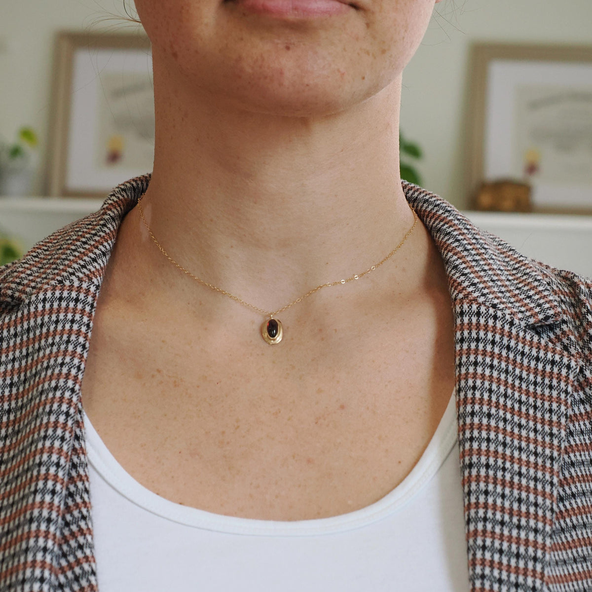 Antique Garnet Charm - Edwardian 10k Yellow Gold Stick Pin Conversion Pendant Necklace - Antique Circa 1910s January Birthstone Fine Jewelry